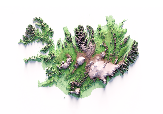 ISLANDIA. Mapa de relieve clásico.