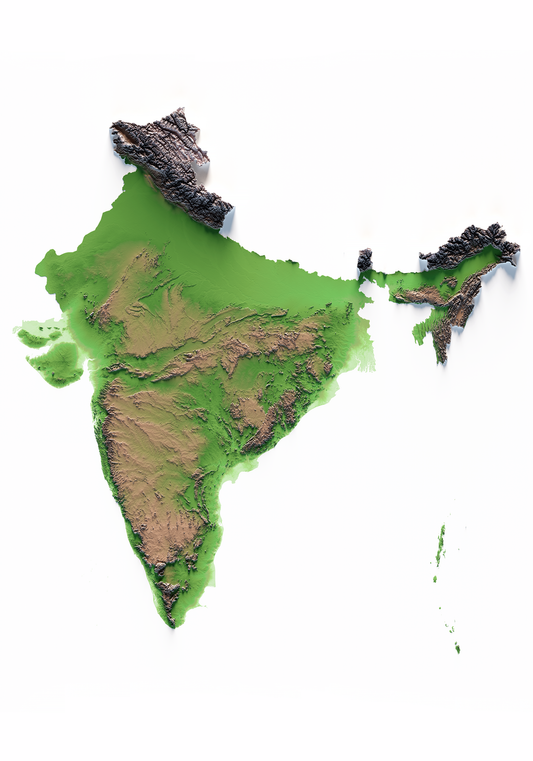INDIA. Mapa de relieve clásico.