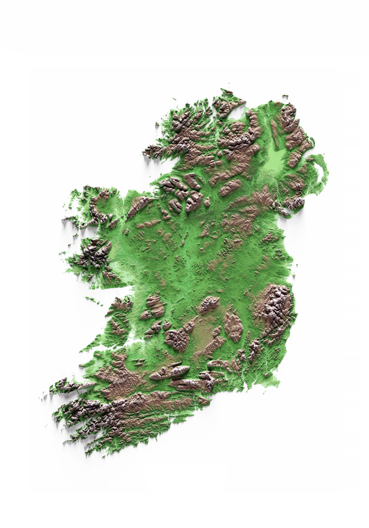 IRLANDA. Mapa de relieve clásico.