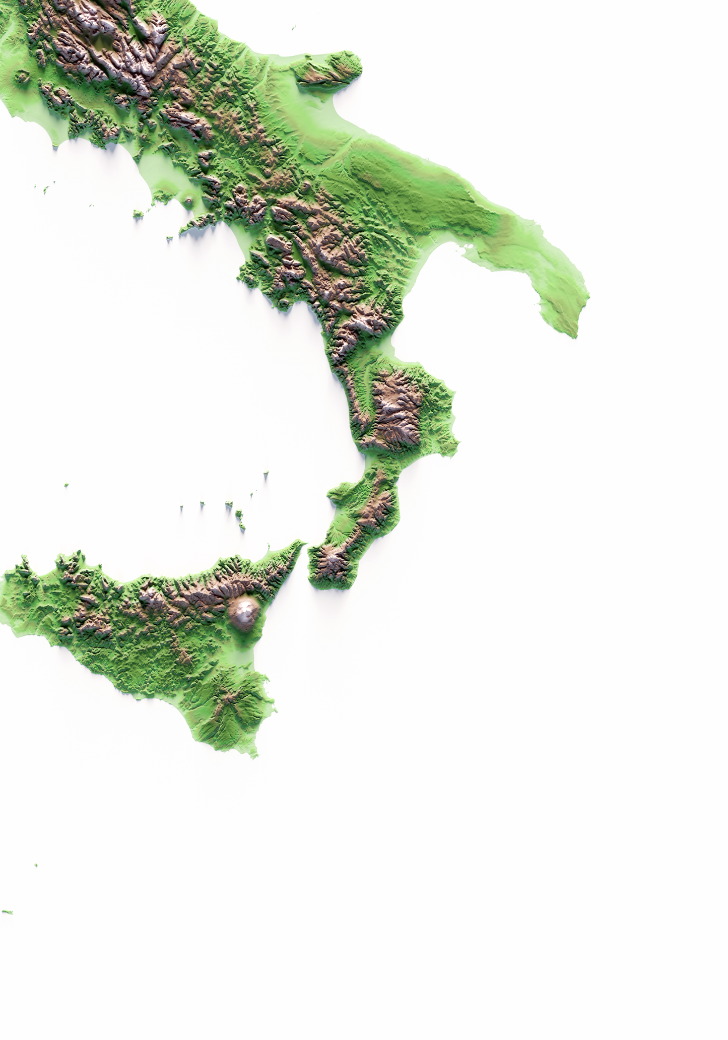 ITALIA. Mapa de relieve clásico.