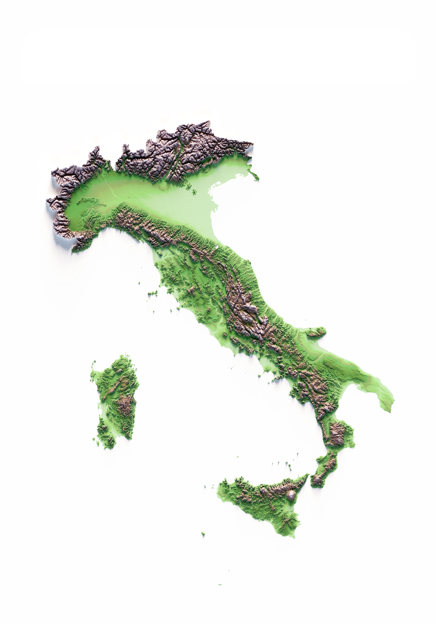 ITALIA. Mapa de relieve clásico.