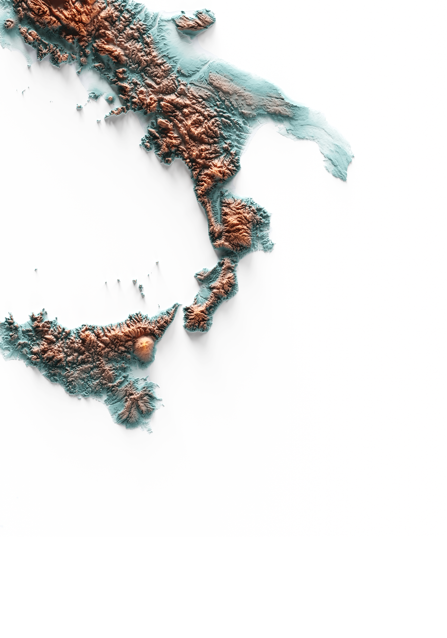 ITALIA. Mapa de relieve con contraste.