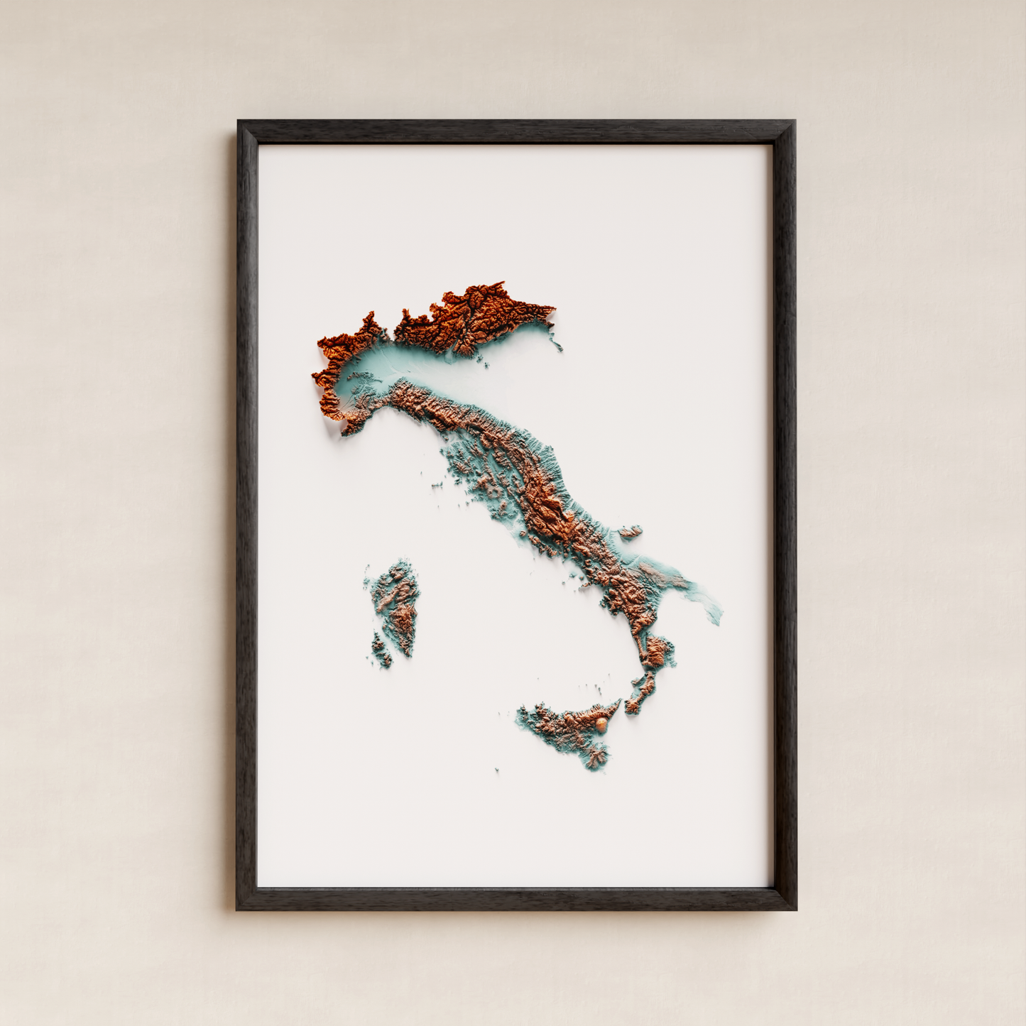 ITALIA. Mapa de relieve con contraste.