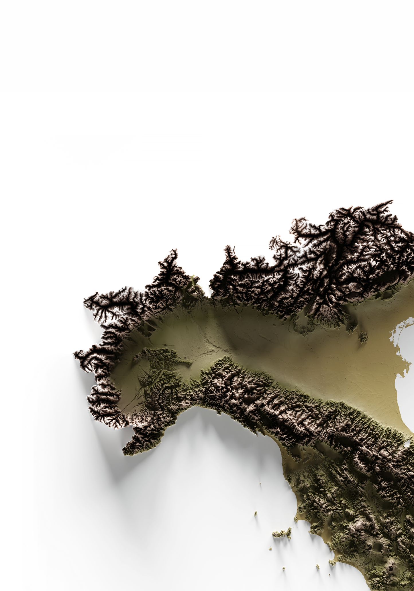 ITALIA. Mapa de relieve en colores terrosos.