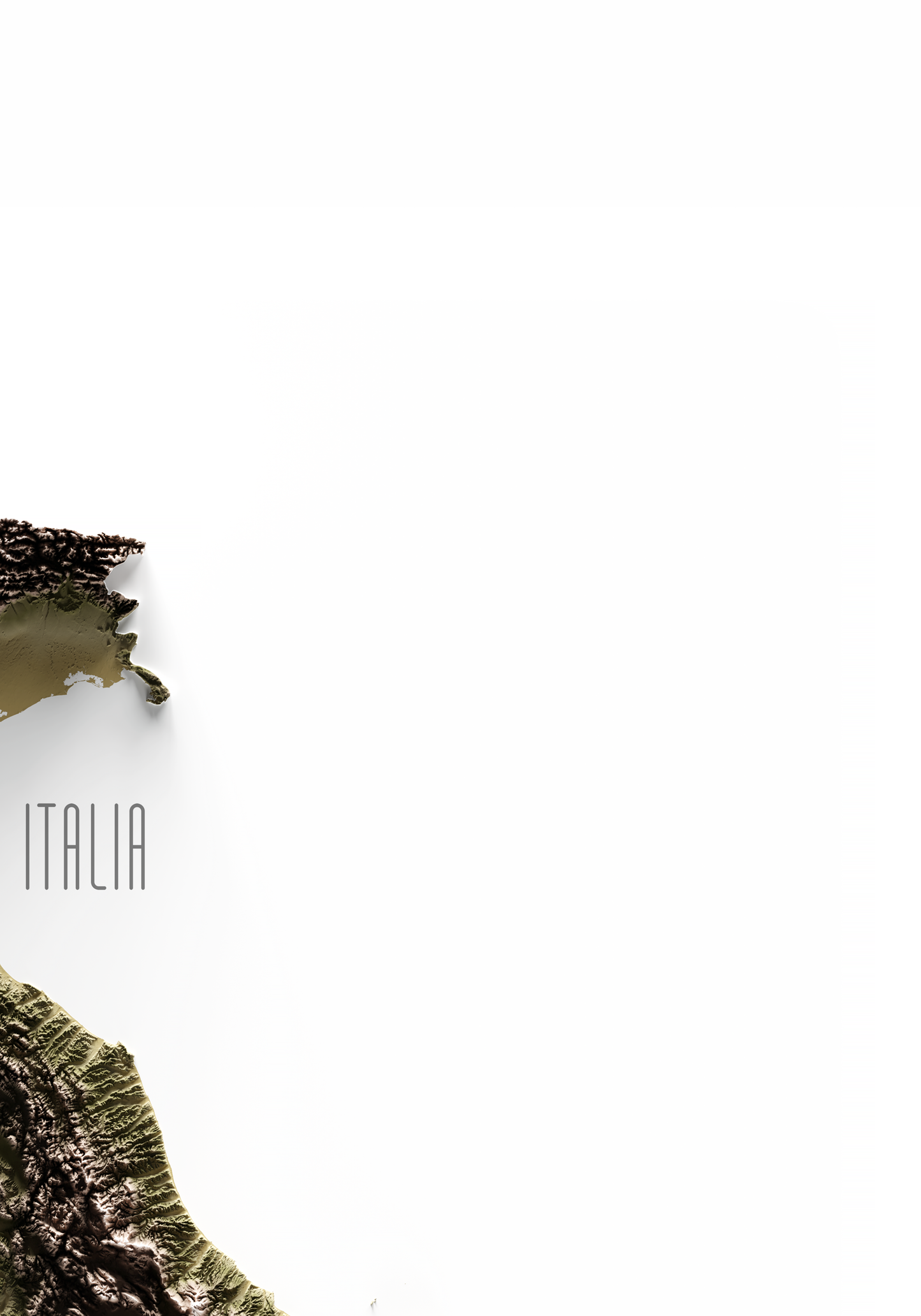 ITALIA. Mapa de relieve en colores terrosos.