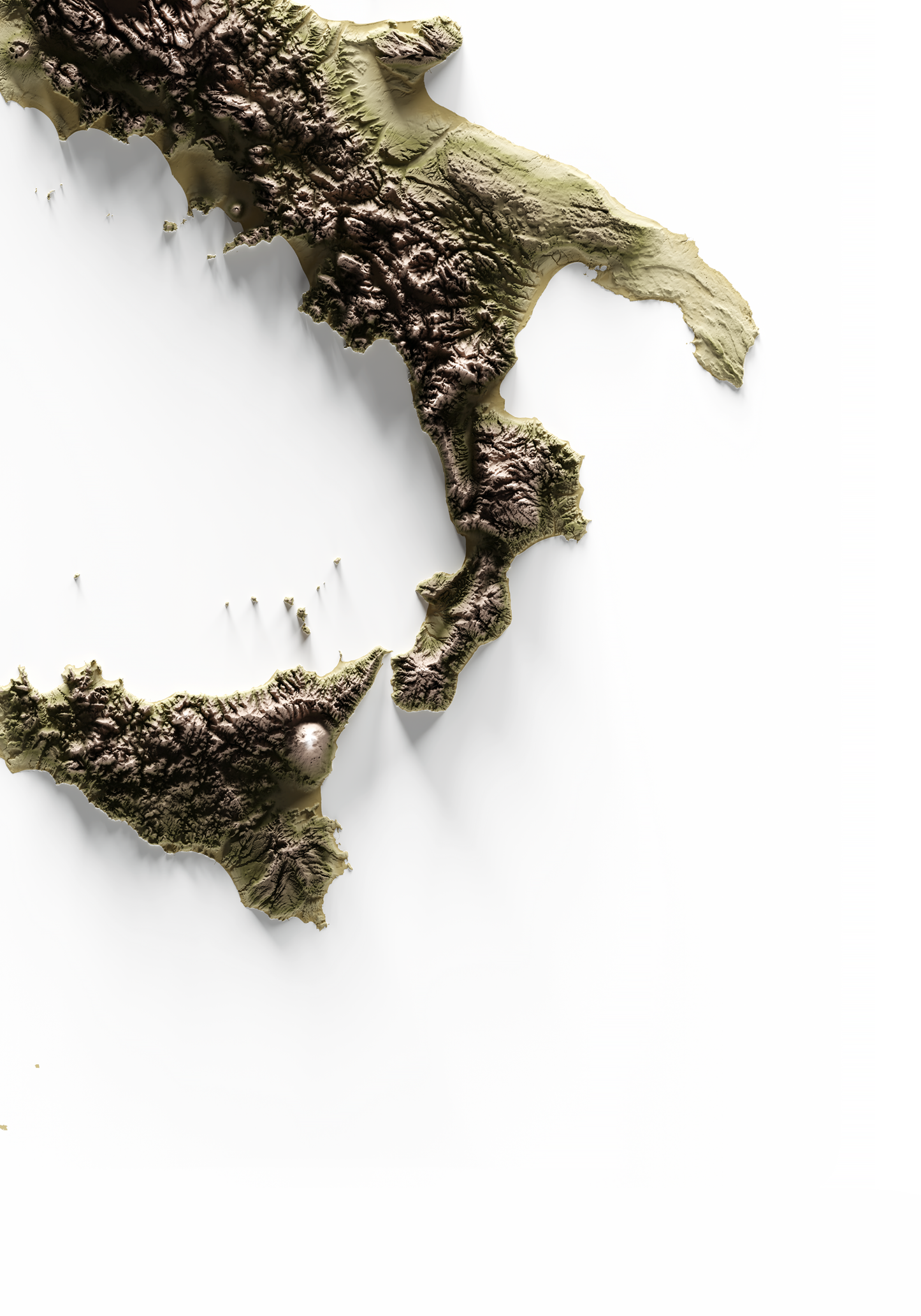 ITALIA. Mapa de relieve en colores terrosos.