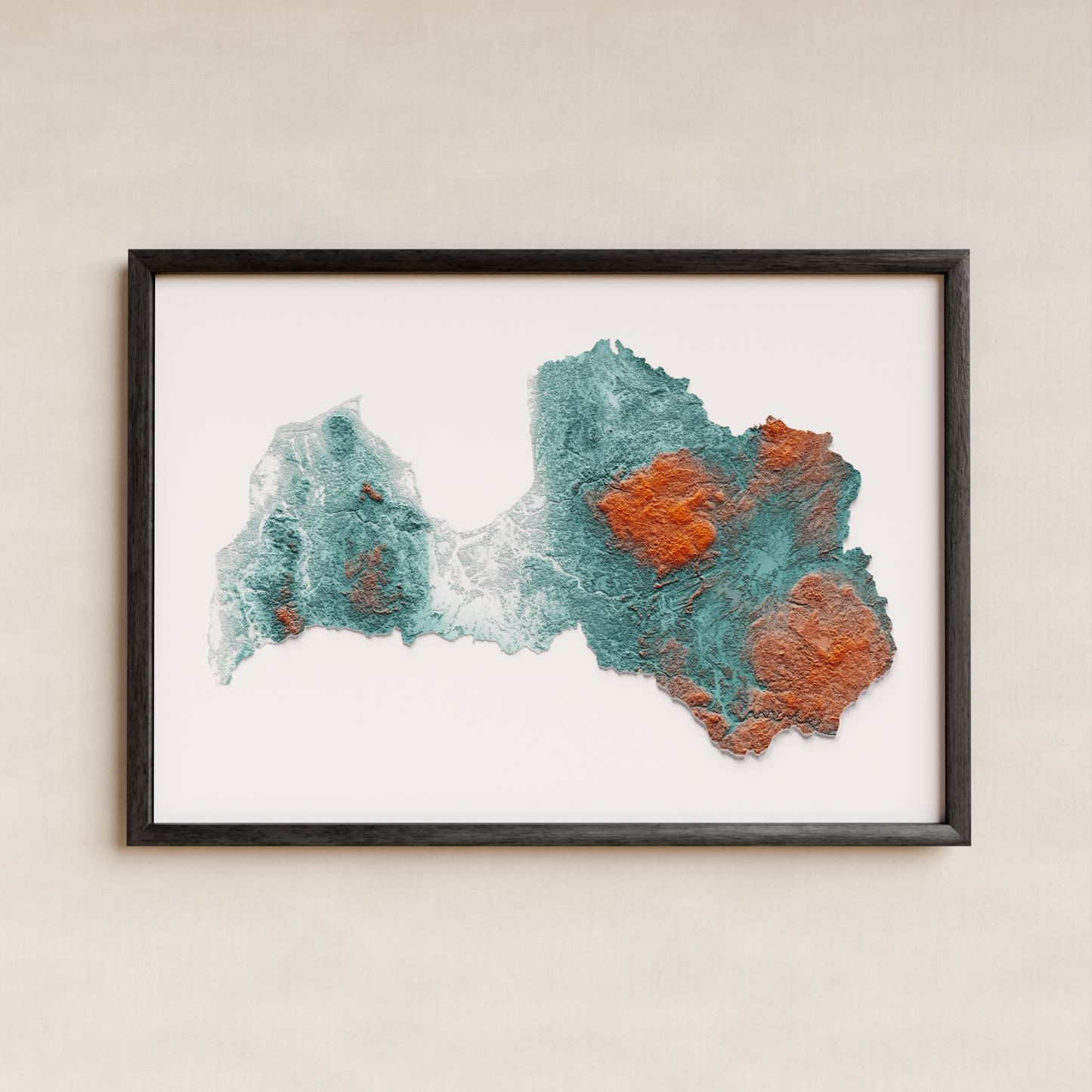 LETONIA. Mapa de relieve con contraste.