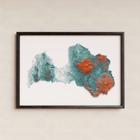 LETONIA. Mapa de relieve con contraste.