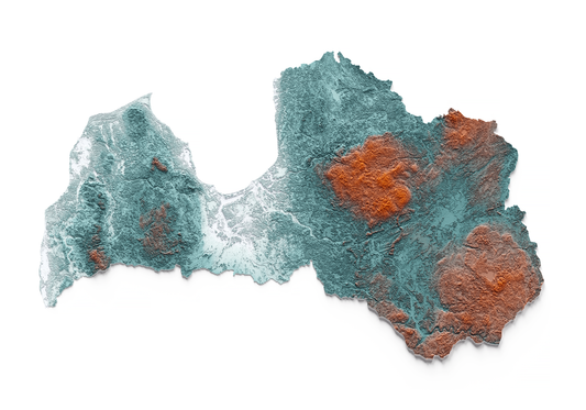 LETONIA. Mapa de relieve con contraste.