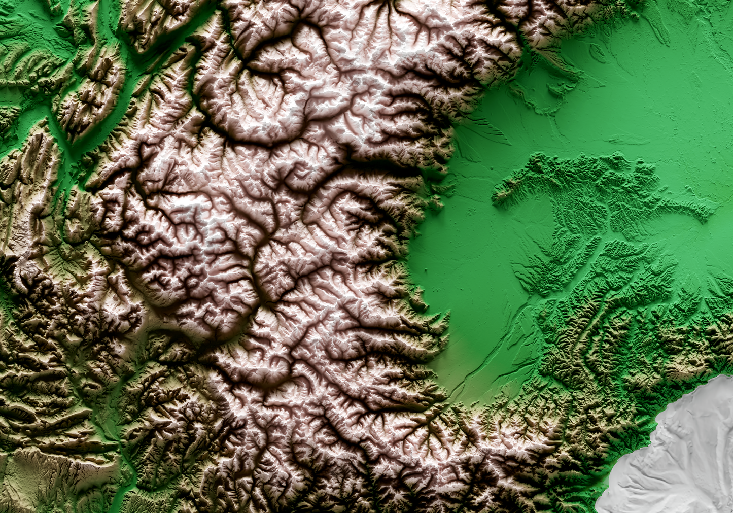 MAR LIGURE. Mapa de relieve clásico con batimetría.