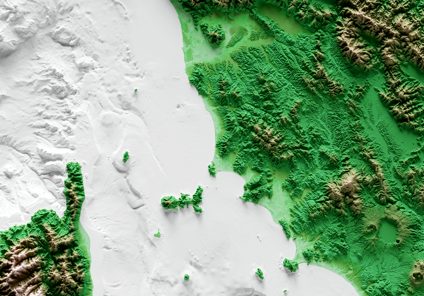 MAR LIGURE. Mapa de relieve clásico con batimetría.