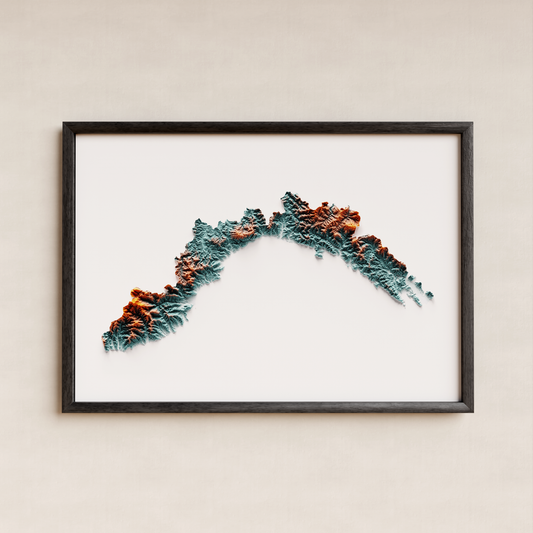 LIGURIA. Mapa de relieve con contraste.