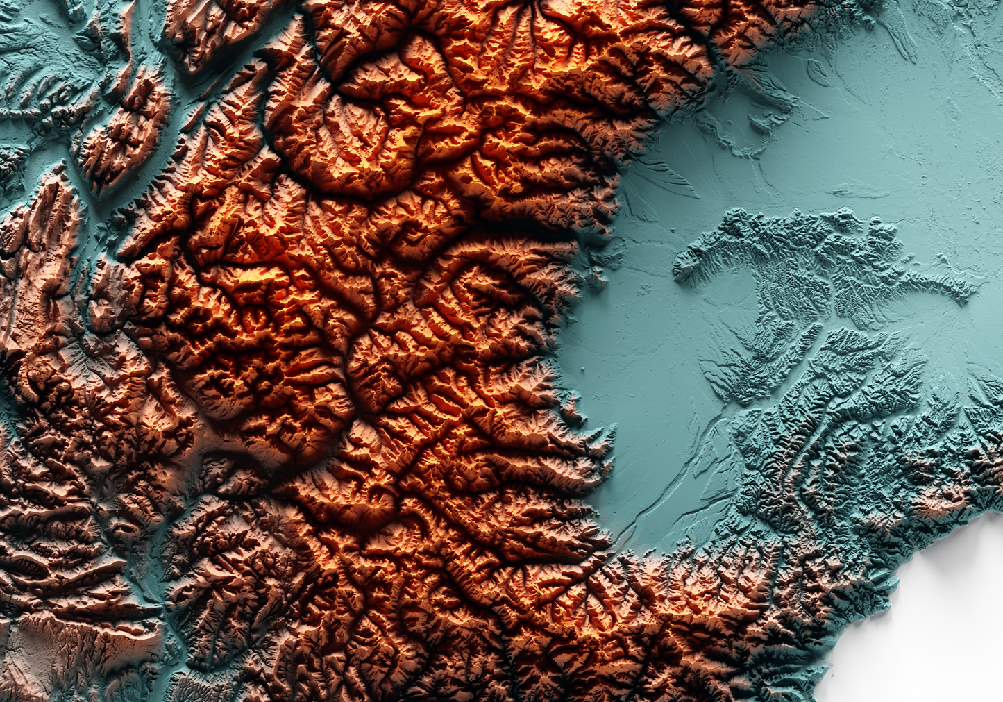 MAR LIGURE. Mapa de relieve con contraste.