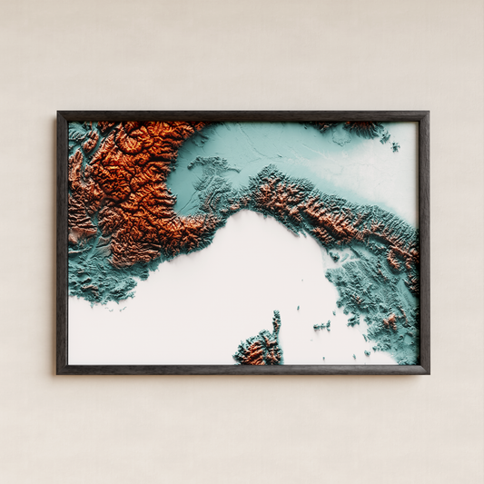 MAR LIGURE. Mapa de relieve con contraste.