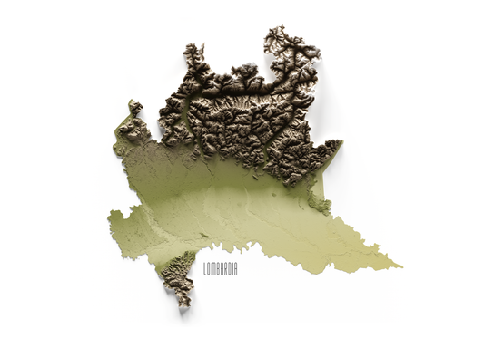 LOMBARDÍA. Mapa de relieve en colores terrosos.