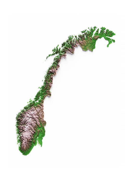 NORUEGA. Mapa de relieve clásico.