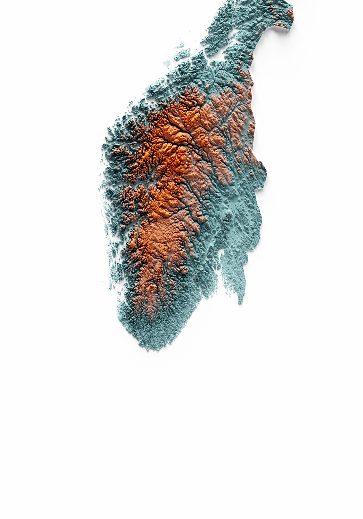 NORUEGA. Mapa de relieve con contraste.