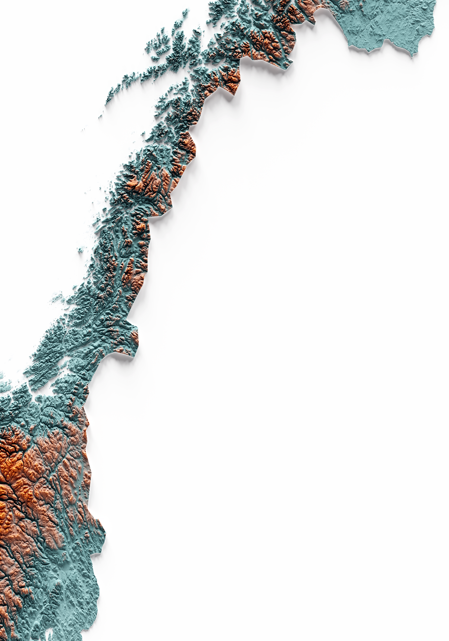 NORUEGA. Mapa de relieve con contraste.