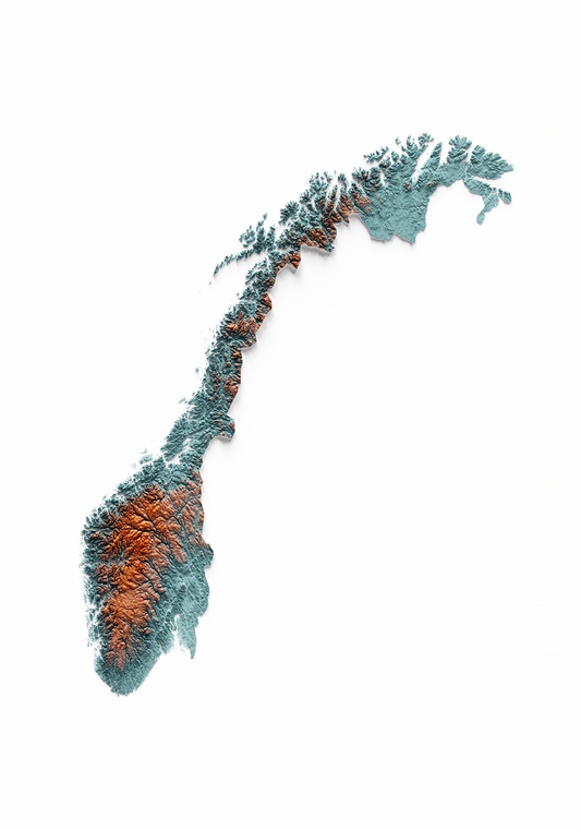 NORUEGA. Mapa de relieve con contraste.