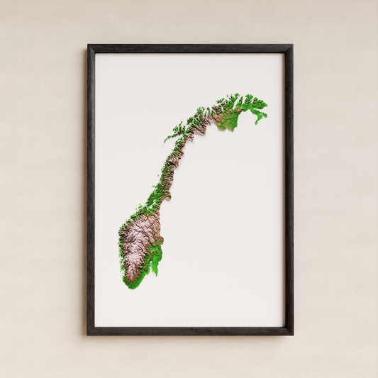 NORUEGA. Mapa de relieve clásico.