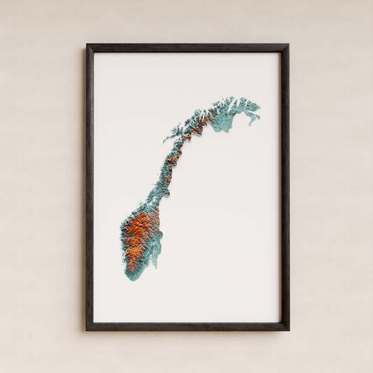 NORUEGA. Mapa de relieve con contraste.