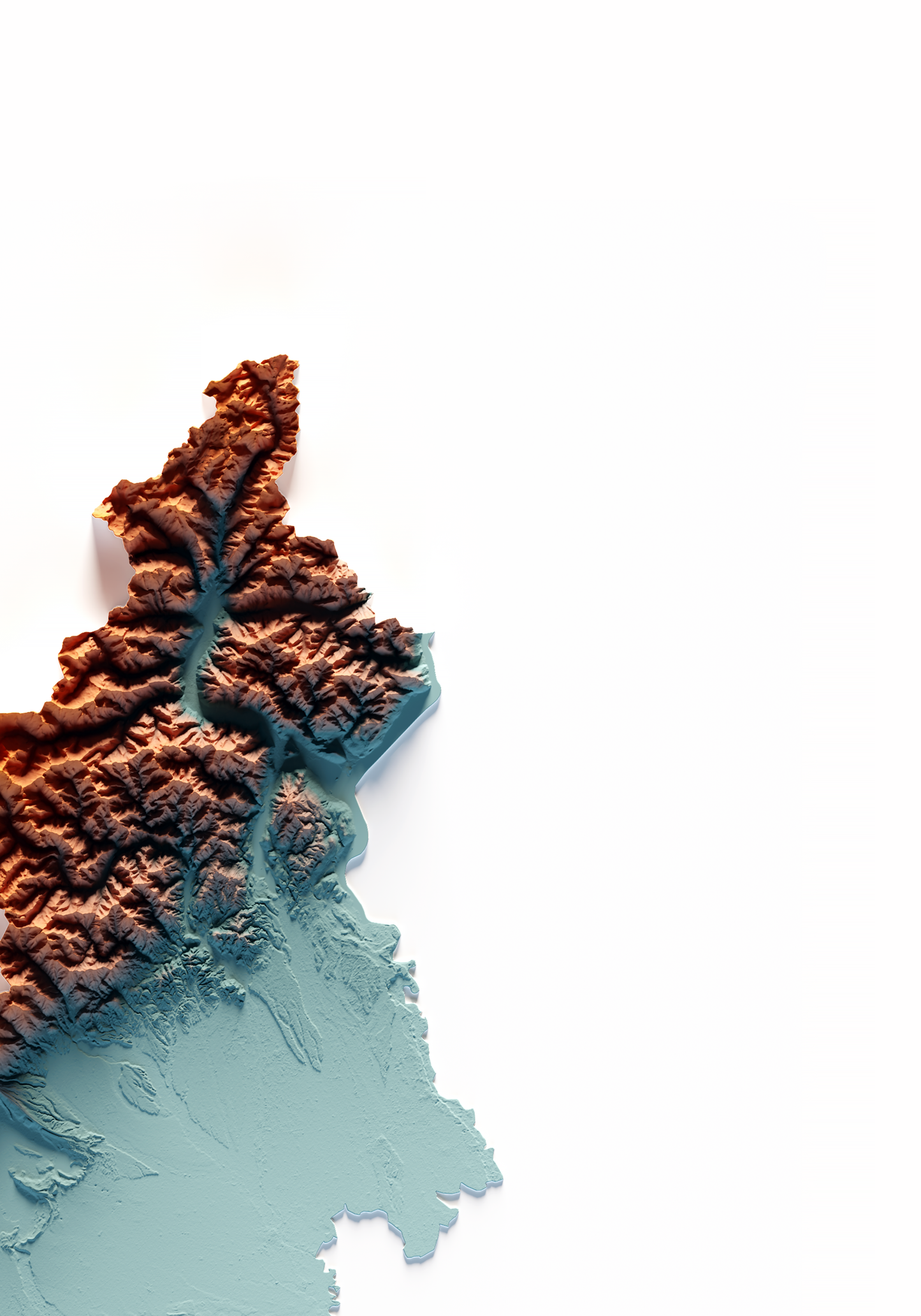 Piamonte. Mapa de relieve con contraste.