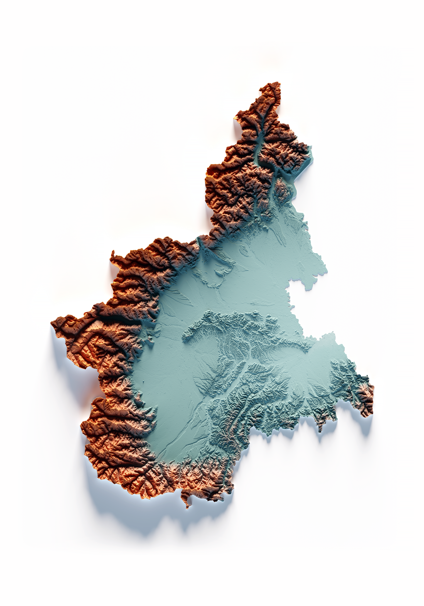 Piamonte. Mapa de relieve con contraste.