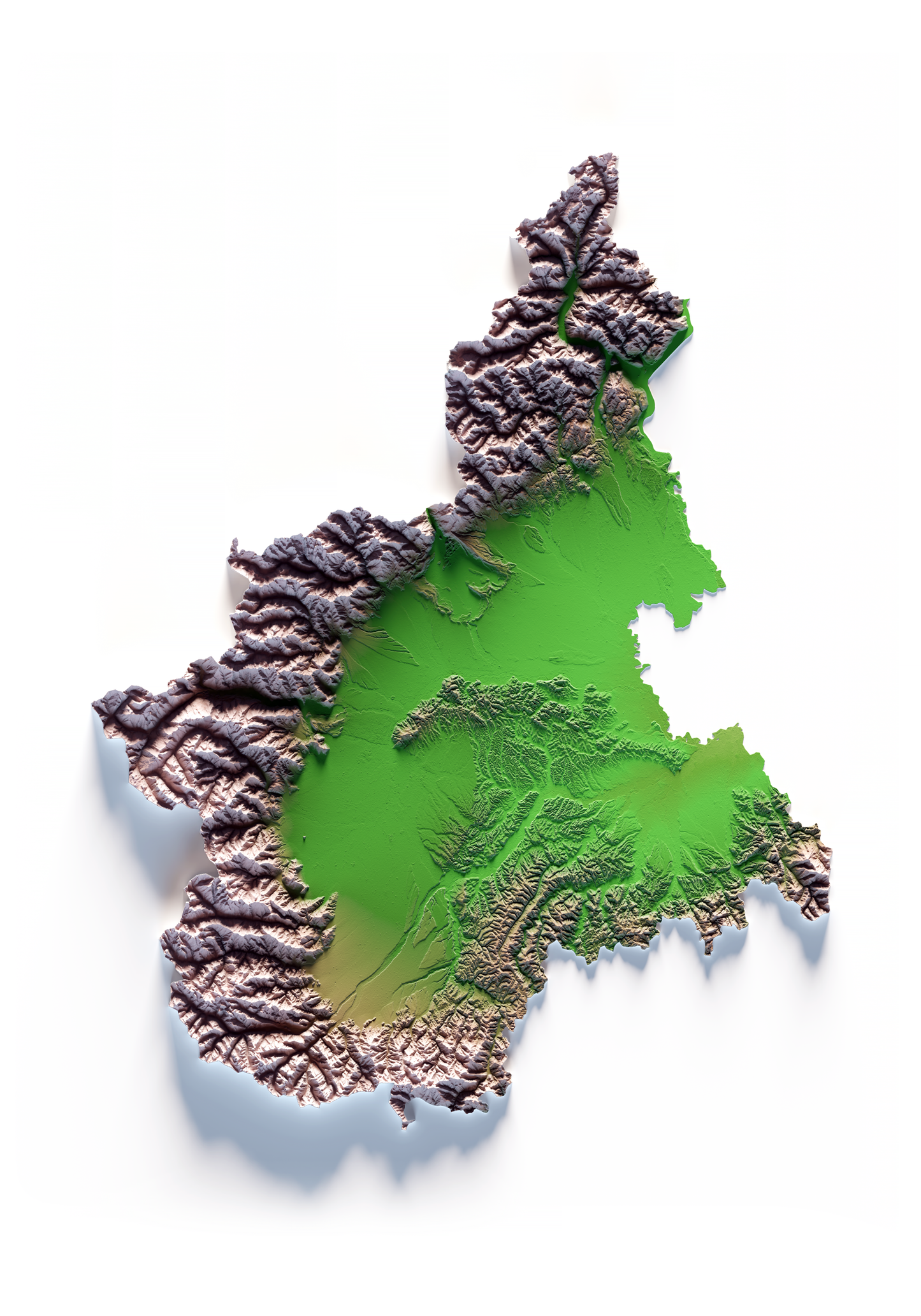 PIAMONTE. Mapa de relieve clásico.