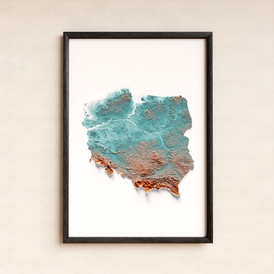 POLONIA. Mapa de relieve con contraste.