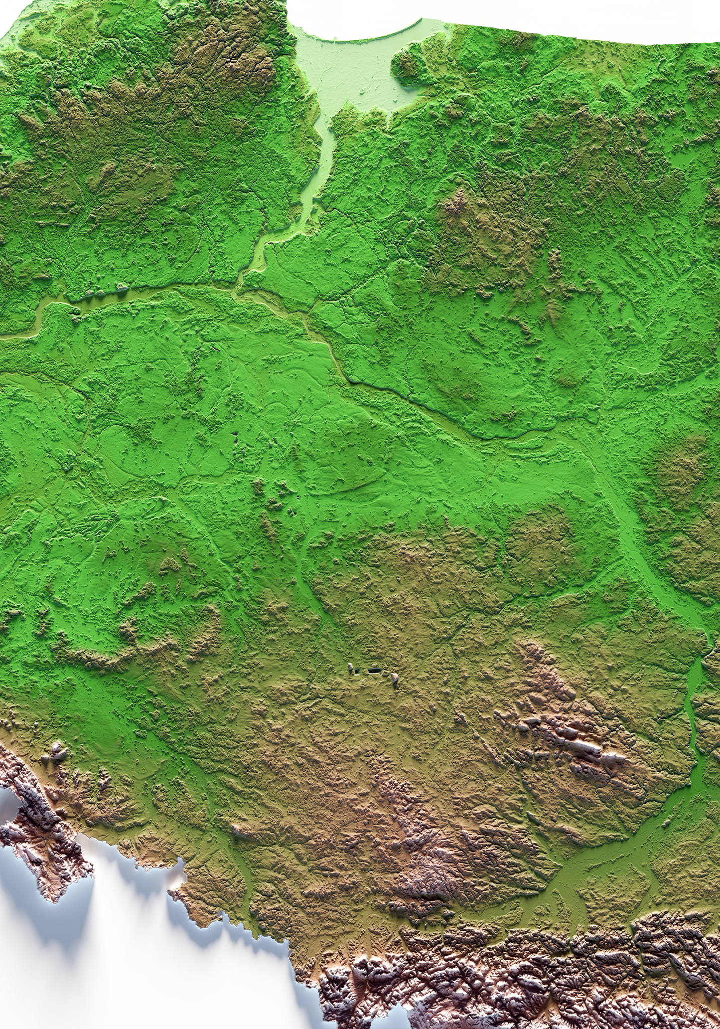 POLONIA. Mapa de relieve clásico.