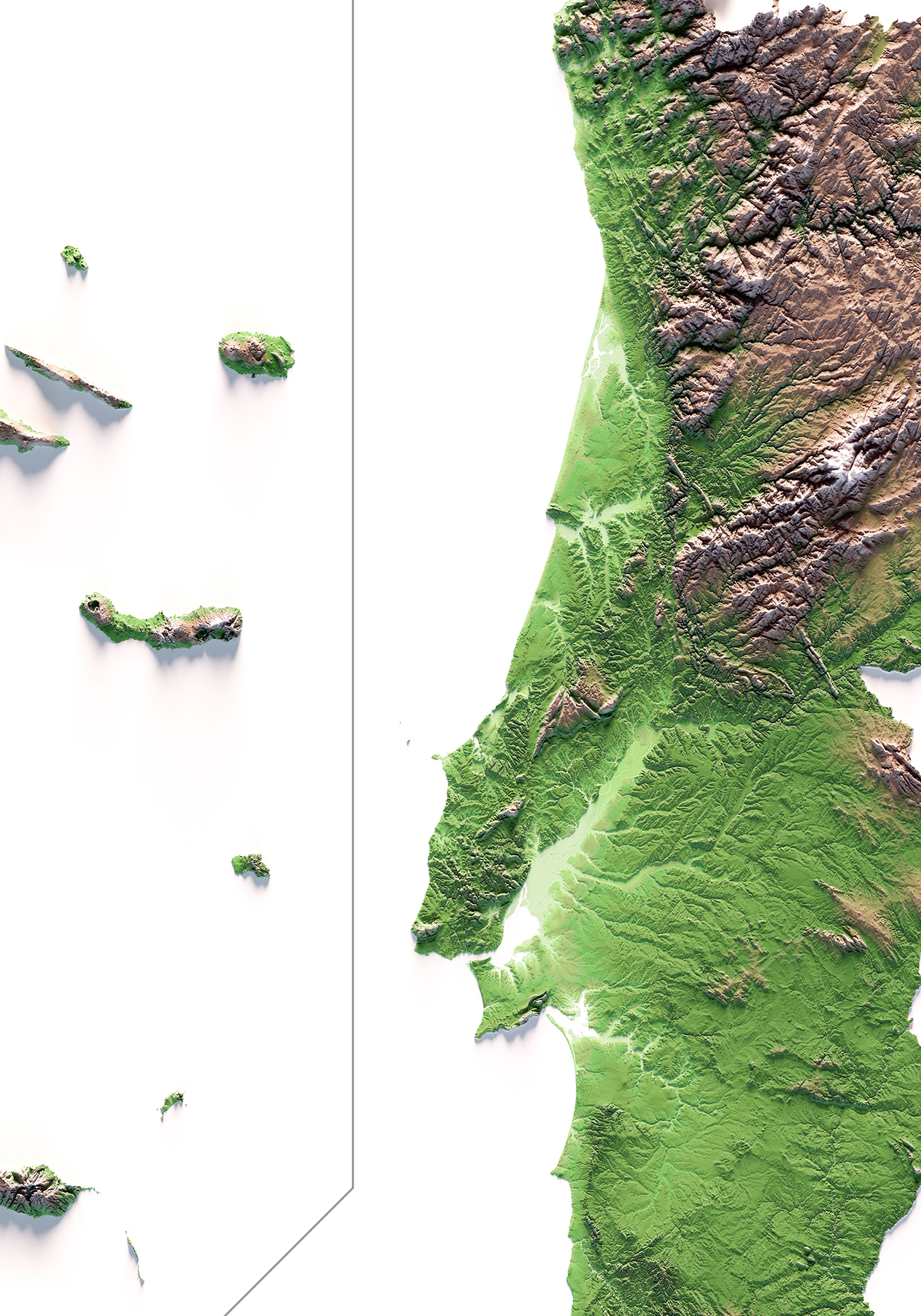 PORTUGAL. Mapa de relieve clásico.