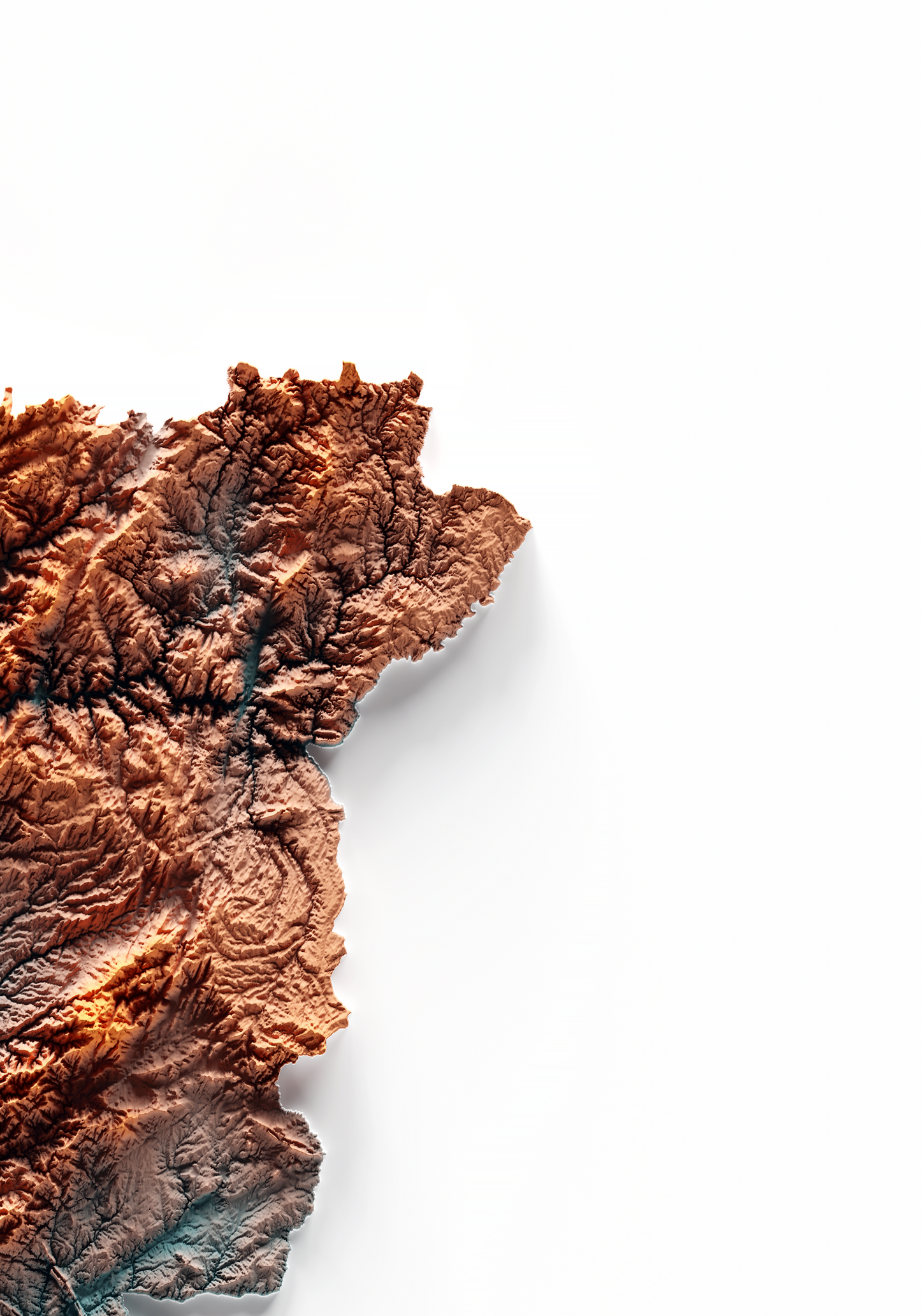 PORTUGAL. Mapa de relieve con contraste.