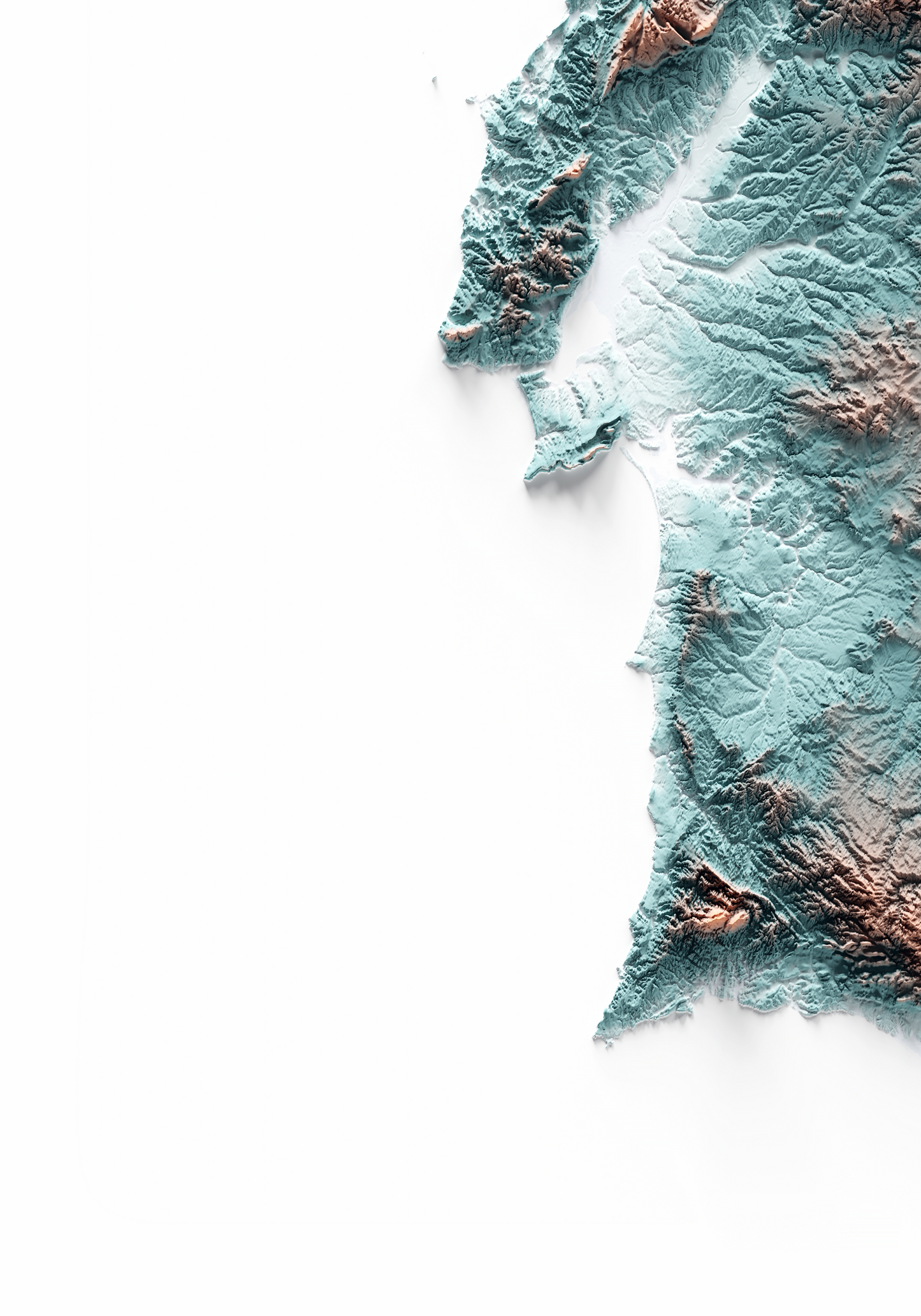 PORTUGAL. Mapa de relieve con contraste.