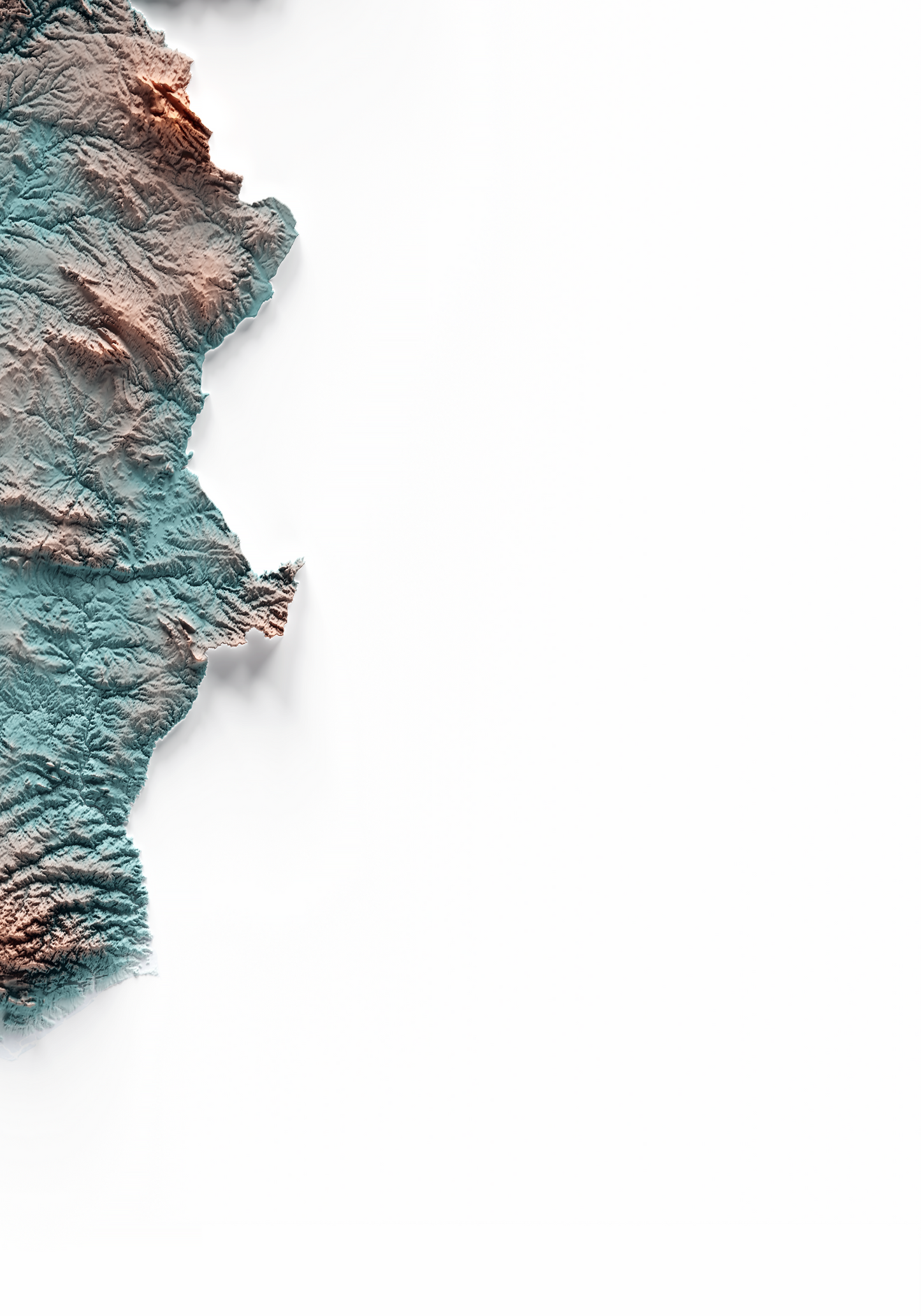 PORTUGAL. Mapa de relieve con contraste.