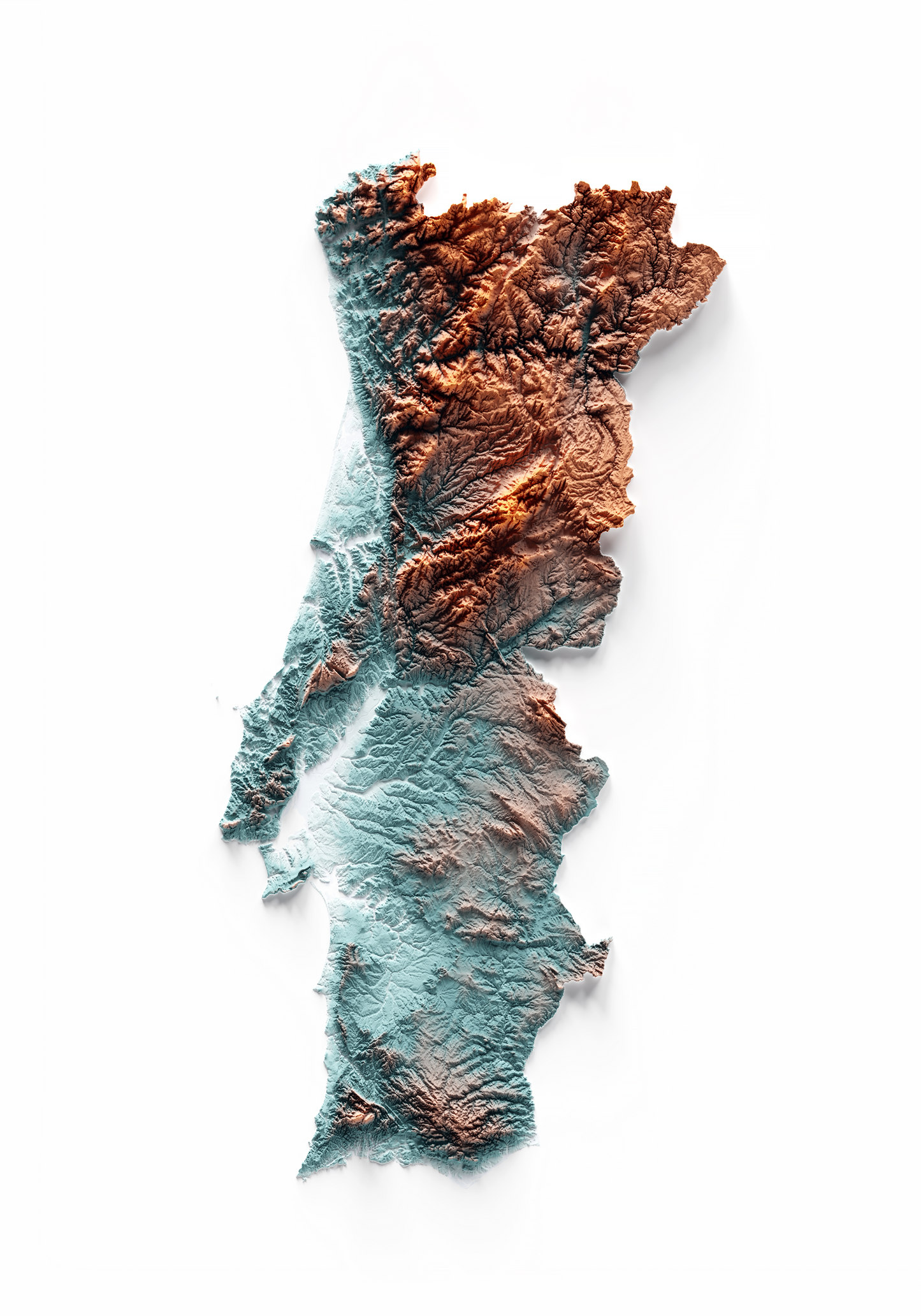 PORTUGAL. Mapa de relieve con contraste.