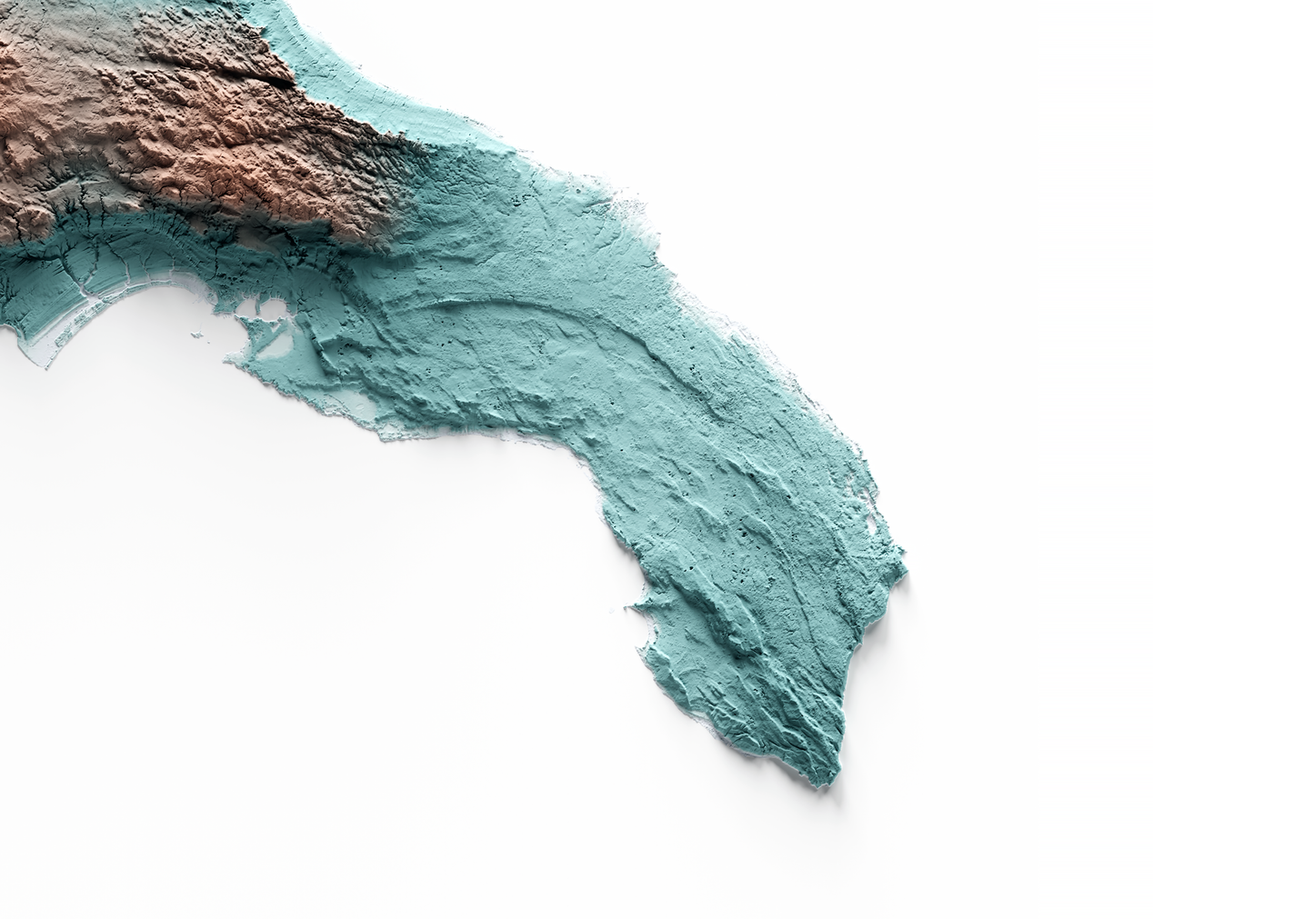 PUGLIA. Mapa de relieve con contraste.