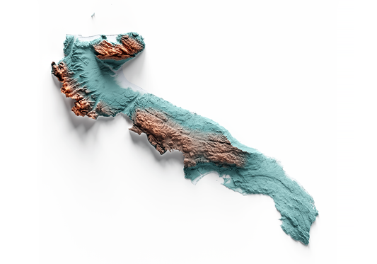 PUGLIA. Mapa de relieve con contraste.