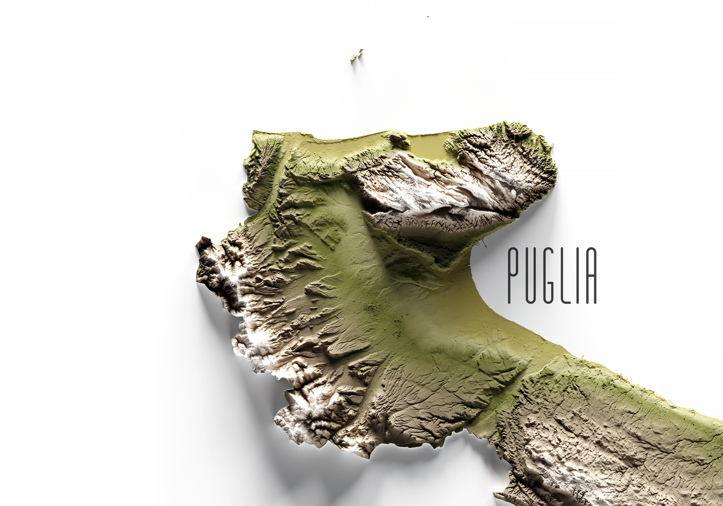 PUGLIA. Mapa de relieve en colores terrosos.