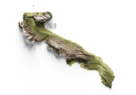 PUGLIA. Mapa de relieve en colores terrosos.