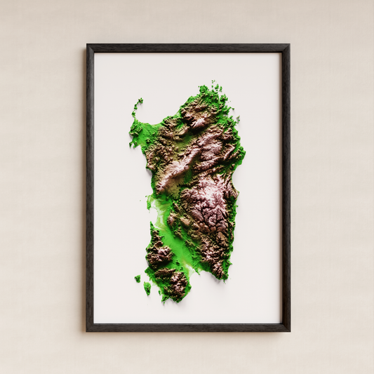 CERDEÑA. Mapa de relieve clásico.