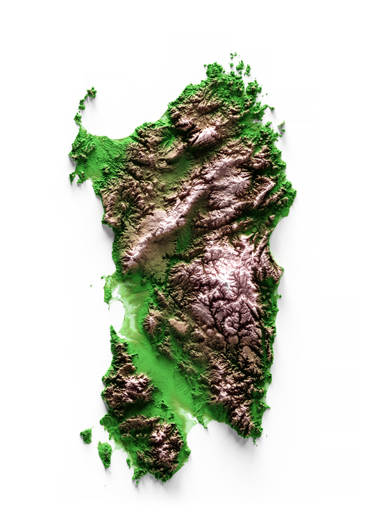 CERDEÑA. Mapa de relieve clásico.