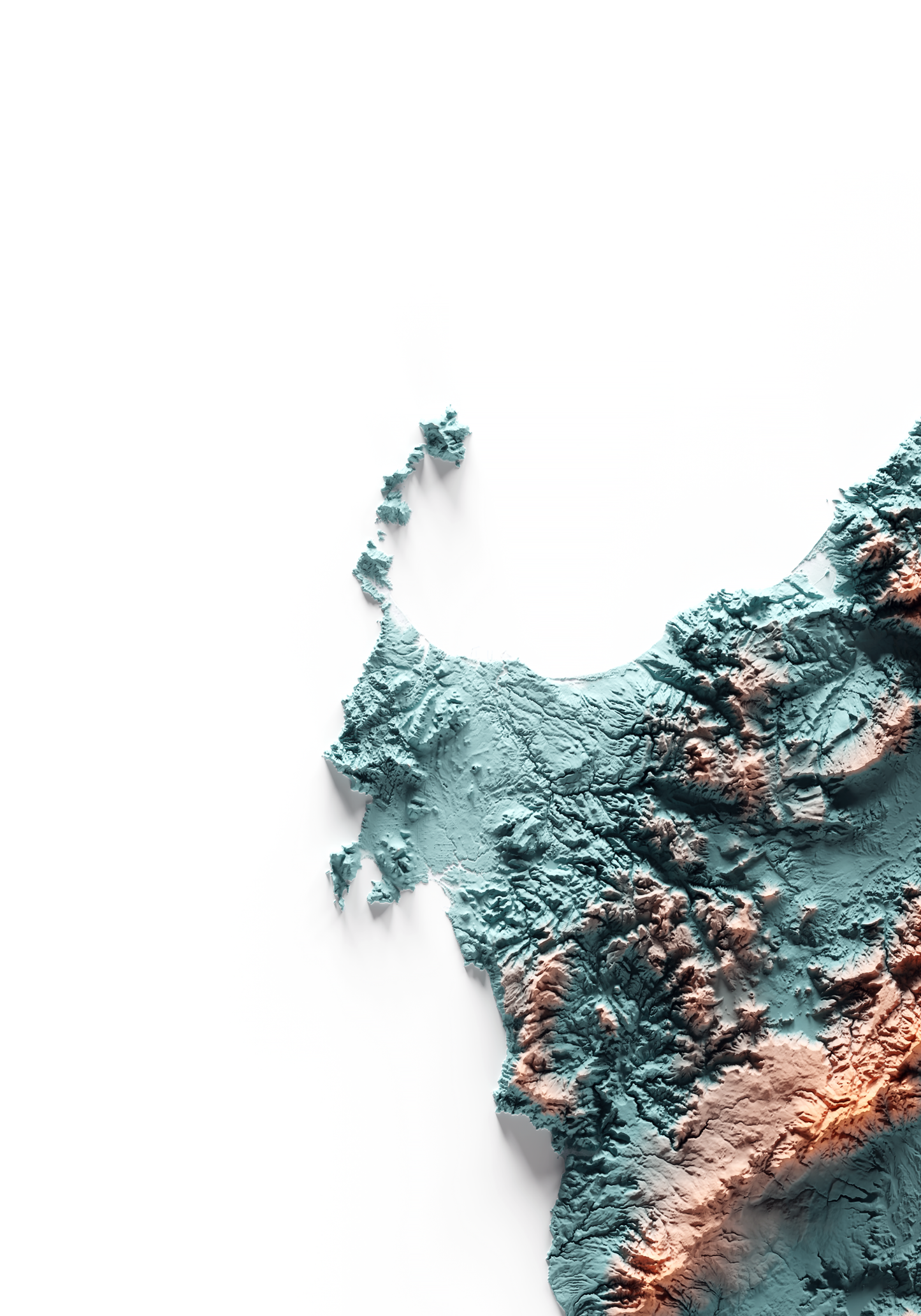 CERDEÑA. Mapa de relieve con contraste.