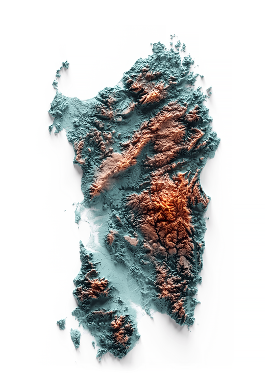 CERDEÑA. Mapa de relieve con contraste.