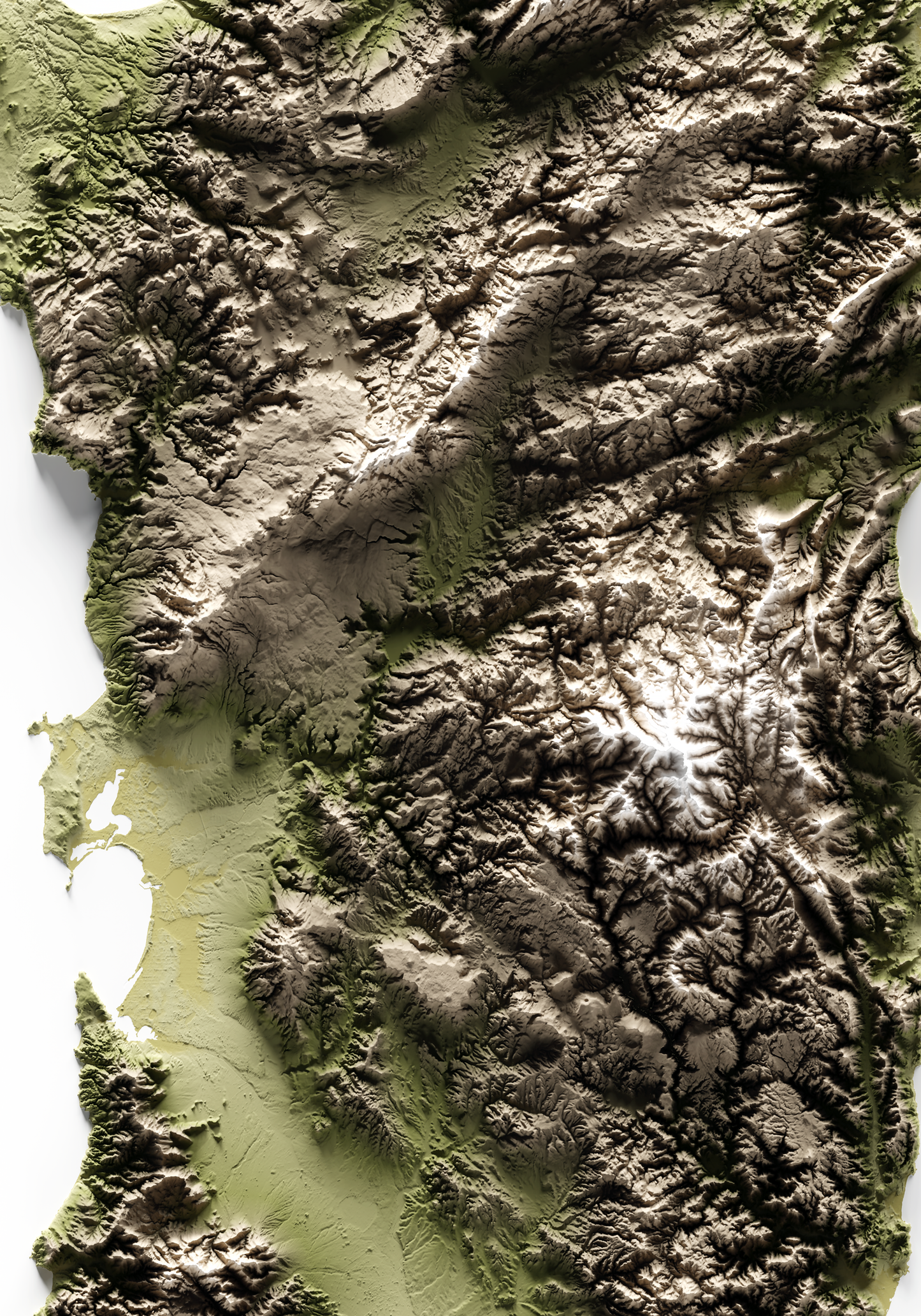 CERDEÑA. Mapa de relieve en colores terrosos.