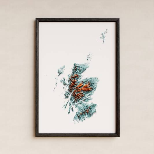 ESCOCIA. Mapa de relieve con contraste.