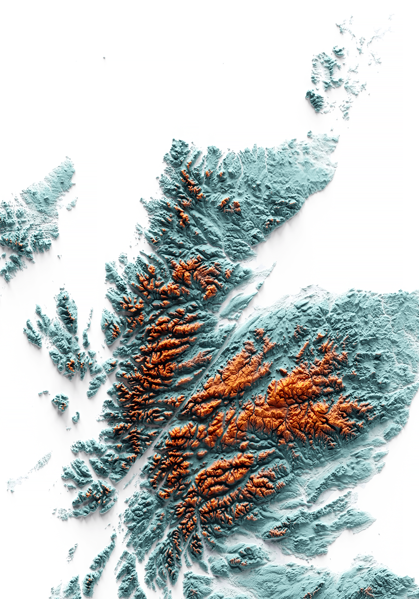 ESCOCIA. Mapa de relieve con contraste.