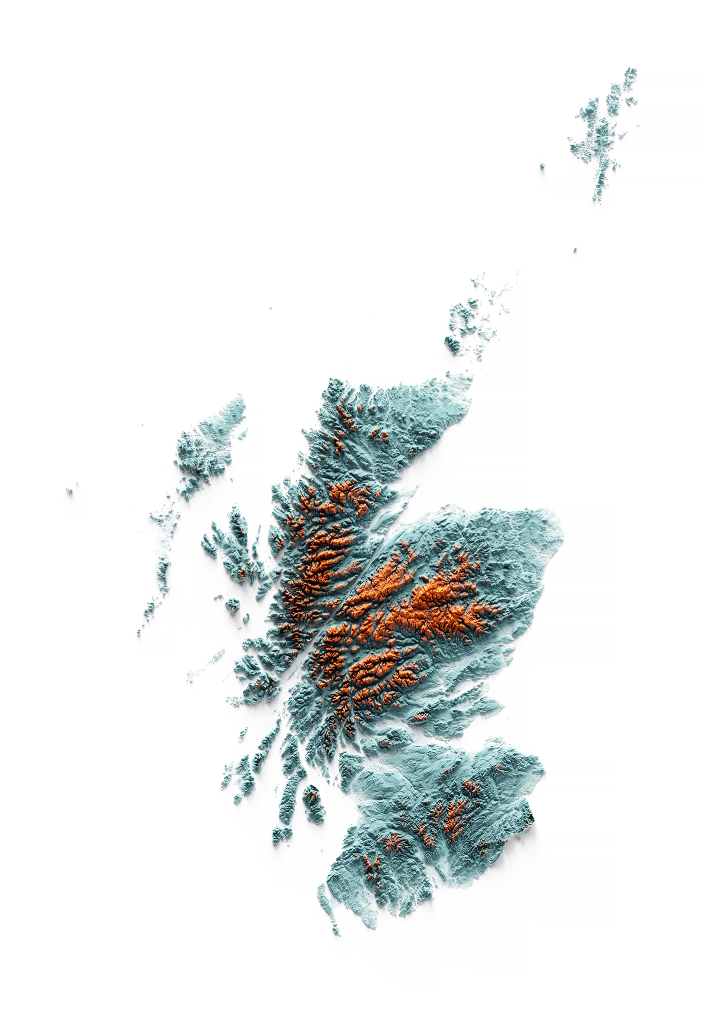 ESCOCIA. Mapa de relieve con contraste.