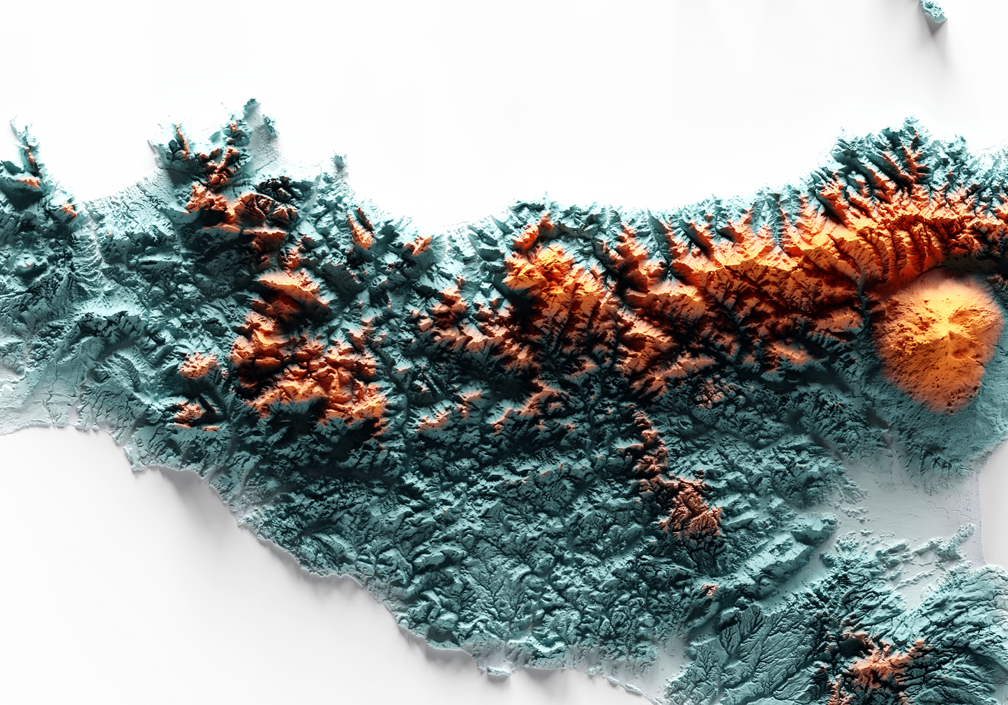 SICILIA. Mapa de relieve con contraste.