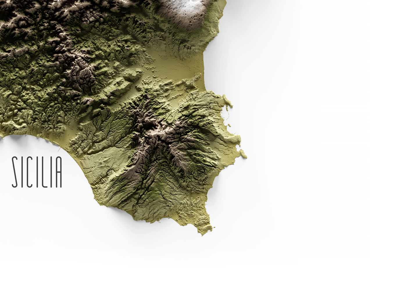 SICILIA. Mapa de relieve en colores terrosos.