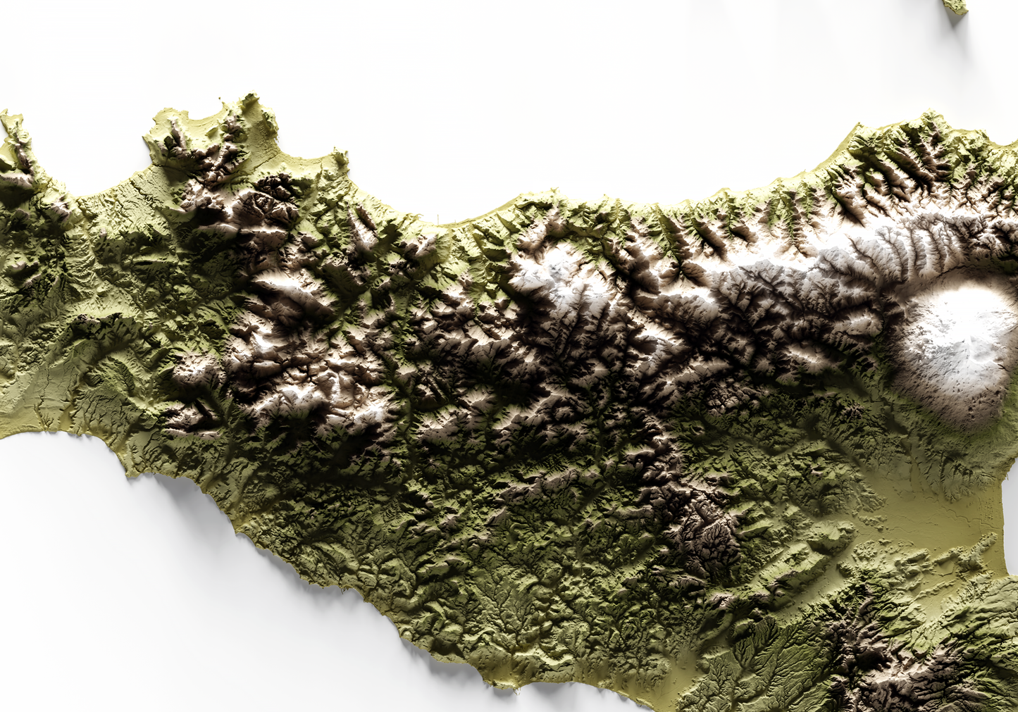 SICILIA. Mapa de relieve en colores terrosos.